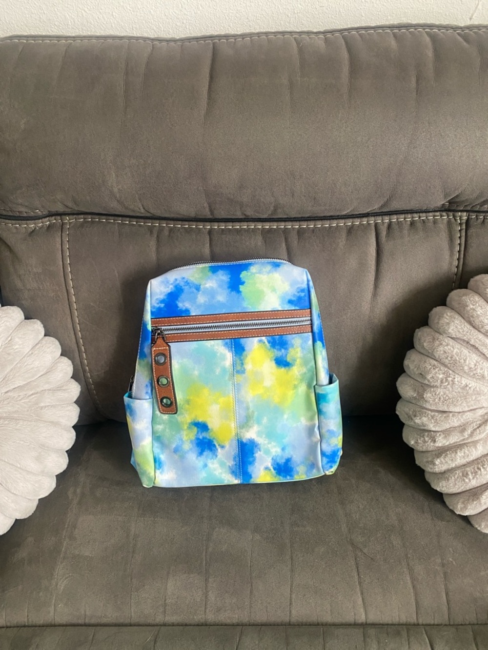 Watercolor Cloud Print Mini Backpack - Blue Yellow Green NWT